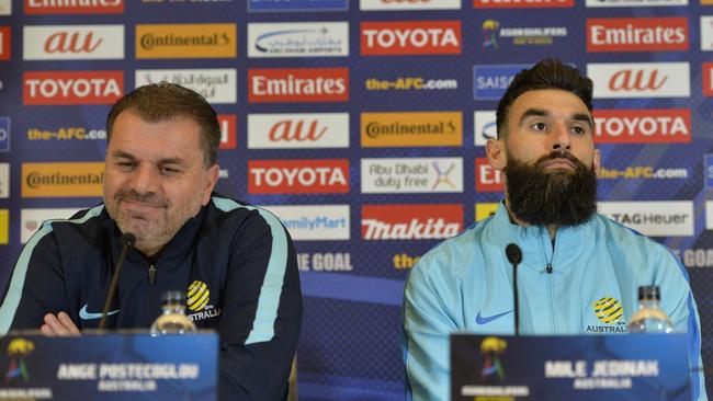 Caltex Socceroos Coach Ange Postecoglou and Captain Mile Jedinak.