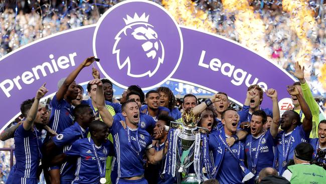Chelsea celebrate winning the Premeir League.