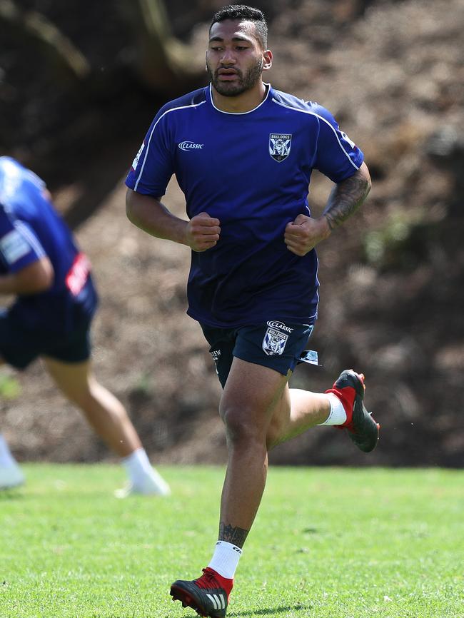 Development player Tui Katoa gets into training. Picture: Brett Costello