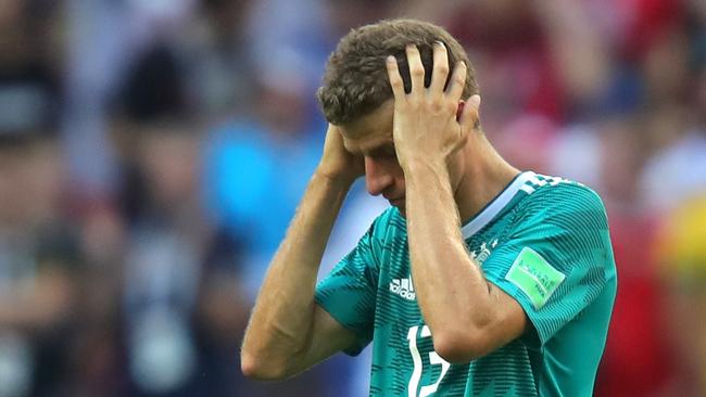 Thomas Mueller of Germany looks dejected. (Photo by Alexander Hassenstein/Getty Images, )