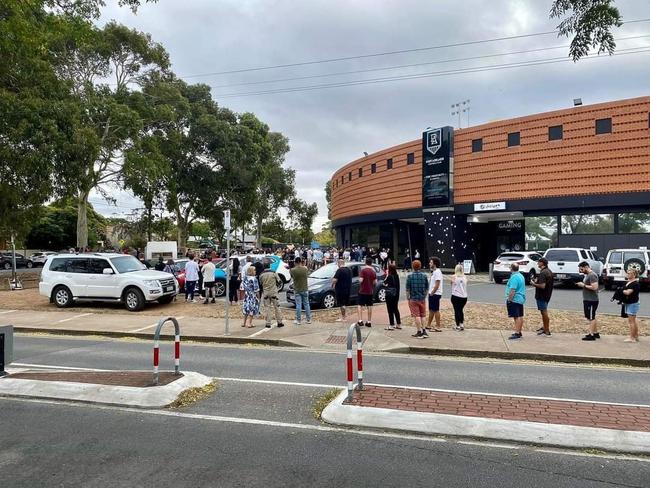 The line up outside the Port Store at Alberton this morning before the Prison Bar guernseys went on sale. Picture Facebook