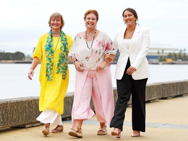 Tracy Chapment, Kathleen Folbigg and Rhanee Rego in Newscastle. Picture: Tim Hunter