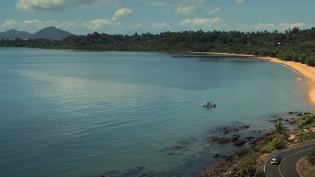 Irreverent showcases the landscapes of Far North Queensland. This shot shows Waaragon Beach, Perry Harvey Jetty and Dunk Island. Picture: YouTube / Netflix