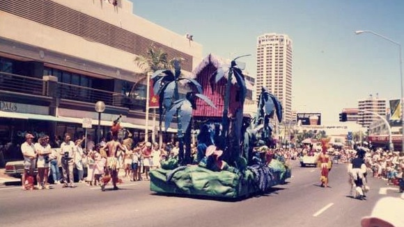 A Tropicarnival parade in Surfers Paradise in the 1980s. Picture: George Litfin.