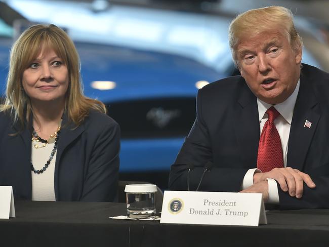 Donald Trump with General Motors CEO Mary Barra. Picture: AFP