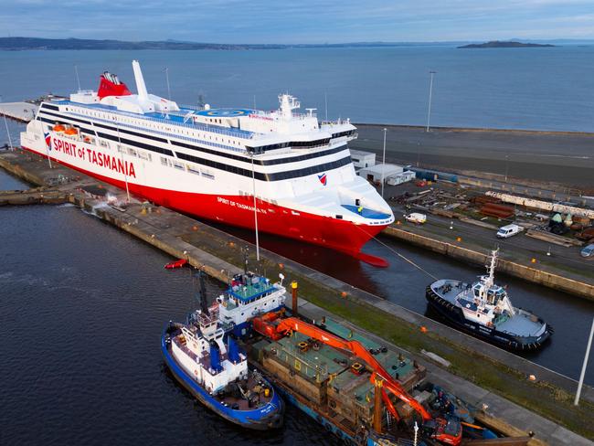 Alamy Live News. 2YRB7M9 Leith, Edinburgh, Scotland, UK.  3rd December, 2024.  The newly built Spirit of Tasmania IV passenger ferry arrives at Port of Leith to be. Mothballed for up to two years. The 212m-long dual-fuel  ferry will be stored at Port of Leith because it is too large to fit the existing berths in the Australian city of Devonport. It was moved from it?s shipyard in Finland because of winter pack ice. The controversy has been politicians resign and is being called the biggest State scandal in a decade.  Iain Masterton/Alamy Live News This is an Alamy Live News image and may not be part of your current Alamy deal . If you are unsure, please contact our sales team to check.