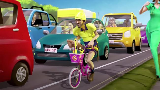 Premier Annastacia Palaszczuk has apologised over an ad featuring a tradie riding a pink child’s bicycle to work to avoid congestion during the Gold Coast Commonwealth Games.