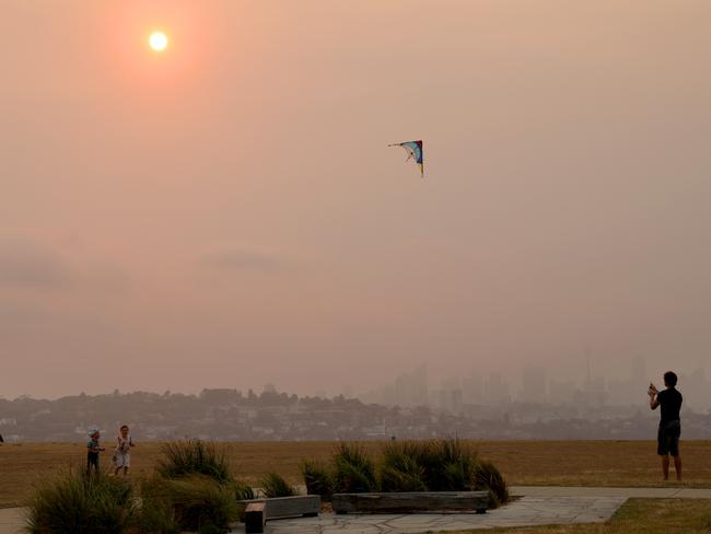 Dr Oliver said the smoke haze from bushfires over Sydney (above on Thursday) was ‘as bad as it gets’. Picture: Damian Shaw.