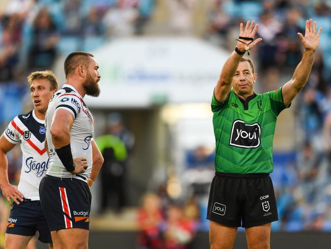 Ben Marschke is sent to the bin after a poorly timed challenge. Picture: Nathan Hopkins/NRL Photos