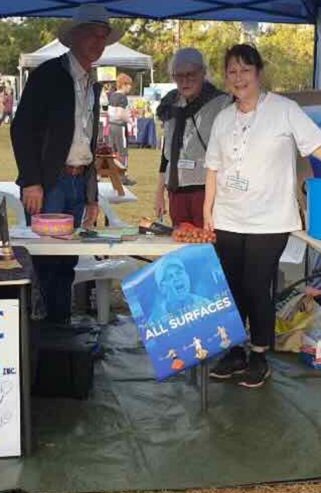 Mary-Anne Walters with Rossendale Tennis volunteers. The gazebo in this picture has since been stolen.