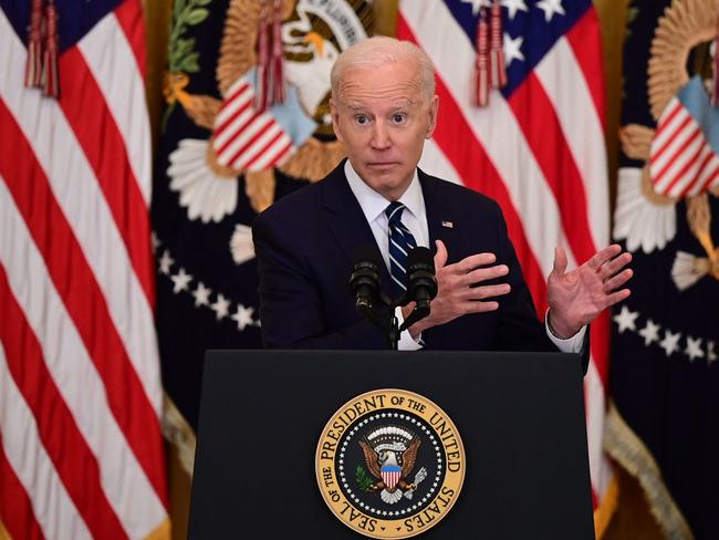 US President Joe Biden during his first press briefing in the East Room of the White House. Picture: AFP