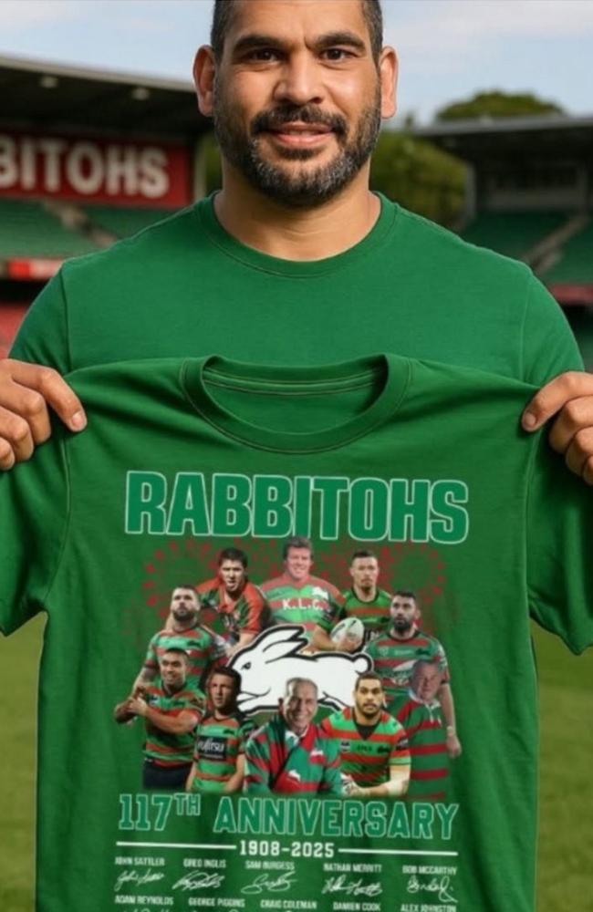 Fake news: The Rabbitohs are upset about this AI-generated fake merchandise. Credit: Supplied