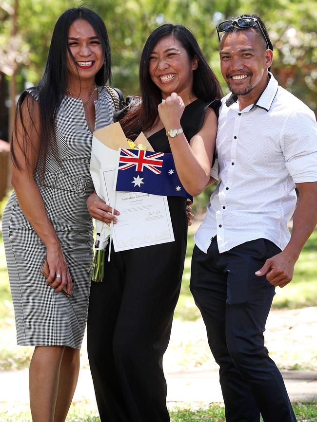 Fely Ravago with her fiance Joventino Canete and cousin Erikka Smith. Picture: Tim Hunter.