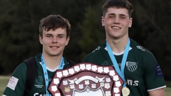 Young rugby player Ollie Aboud, right, has high hops for success at the City v Country gala. Pic: Supplied