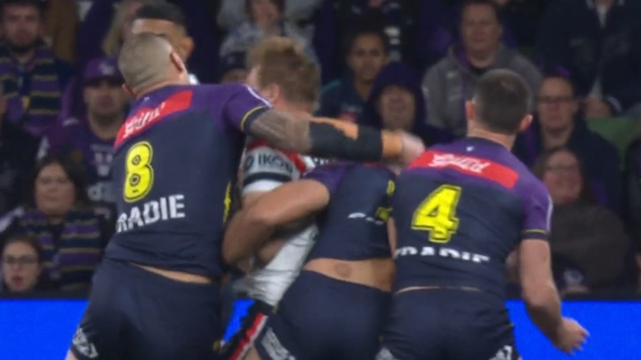 Asofa-Solomona was sin binned after 19 seconds. Photo: Fox Sports