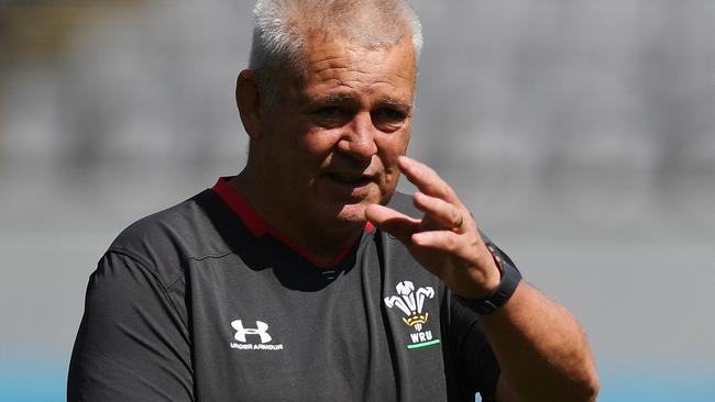 Wales' head coach Warren Gatland attends a captain run in Tokyo on September 28, 2019, during the Japan 2019 Rugby World Cup. (Photo by CHARLY TRIBALLEAU / AFP)