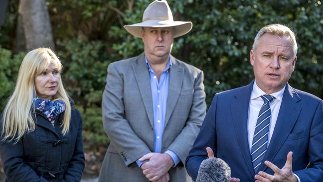 Independents John Tucker and Lara Alexander with Premier Jeremy Rockliff. Picture: Rob Burnett