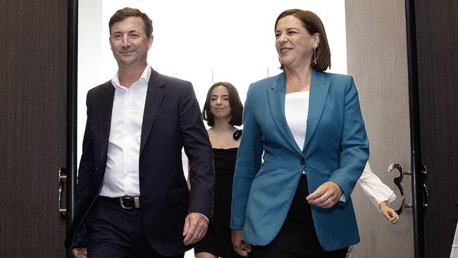 Queensland opposition leader Deb Frecklington with her husband Jason at the official launch of the LNP state election campaign in Brisbane. Picture: NCA NewsWire/Sarah Marshall