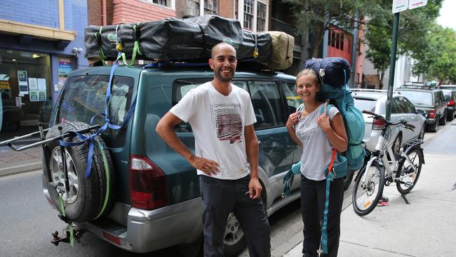 French backpackers Midani Ben Romdhane and Alice Renard in Sydney. Picture: Britta Campion