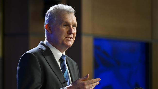 Employment and Workplace Relations Minister Tony Burke addresses the National Press Club in Canberra on Wednesday. Picture: AAP