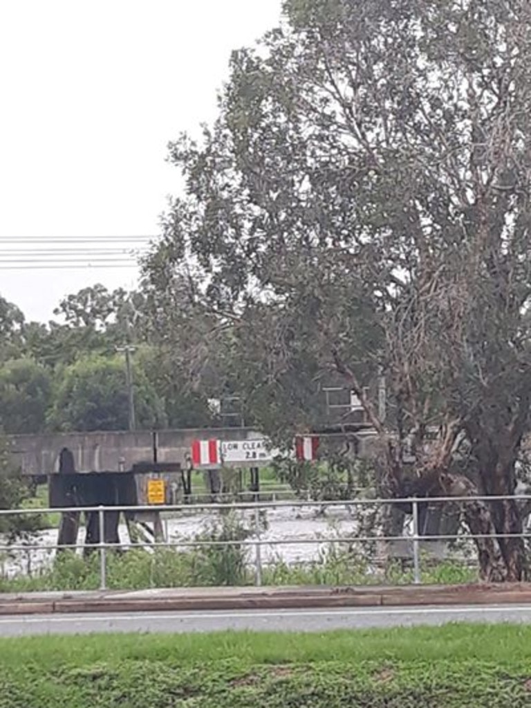 Swollen waters under the bridge at Caboolture. Picture Tracie Young. Source: Facebook