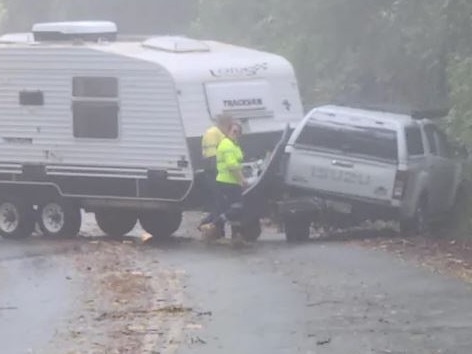 A Queensland man has called for stricter licensing rules after he was delayed for more than an hour by a caravan blocking road access when its driver lost control of the vehicle. Picture: Yahoo News