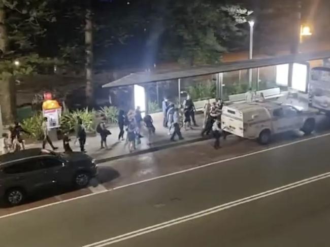 The brawl spread onto Belgrave St, Manly. Picture: Manly Observer