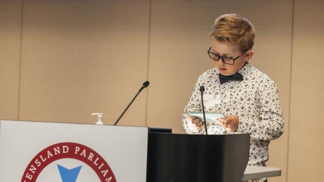 Billy Hearn speaking at the Power of Speech event in Brisbane in March. He address federal parliament this week.