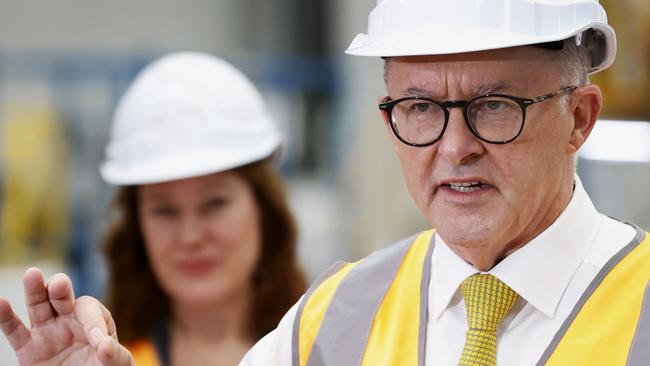 PERTH, AUSTRALIA - MAY 17: Australian Labor Leader Anthony Albanese speaks at a press conference during a visit to Alstom Transport Australia on May 17, 2022 in Perth, Australia. The Australian federal election will be held on Saturday 21 May, 2022. (Photo by Lisa Maree Williams/Getty Images)