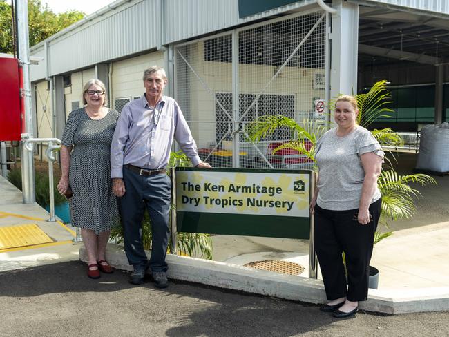 Deb, Ken and Tanya Armitage unveil the Ken Armitage Dry Tropics Nursery.