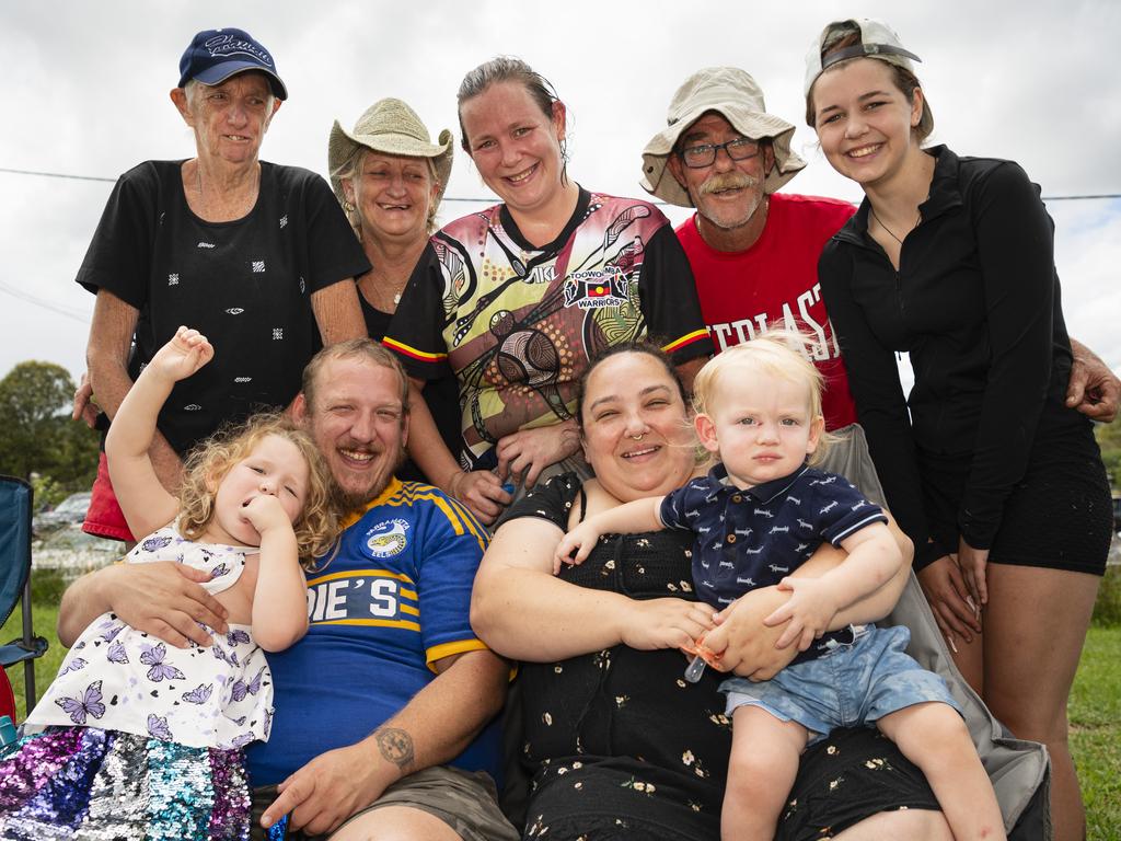 At the Warriors Reconciliation Carnival women's games are (front, from left) Rosalie, Jozef, Amber and Phillip Moczydlowski with (back, from left) Sandra Temple, Debra Wakefield, Warriors player Kristen Wakefield, Gary Wakefield and Emily Wakefield at Jack Martin Centre hosted by Toowoomba Warriors, Saturday, January 18, 2025. Picture: Kevin Farmer