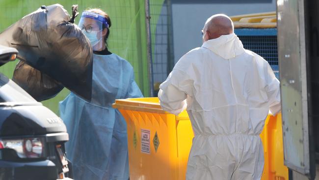 Medical waste is removed from the Arcare Maidstone Aged Care facility. Picture: David Crosling