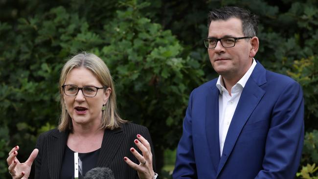 Daniel Andrews, pictured with his deputy Jacinta Allan, was backed by a loyal team of advisers and confidantes who helped him sustain power for nine years. Picture: Ian Currie