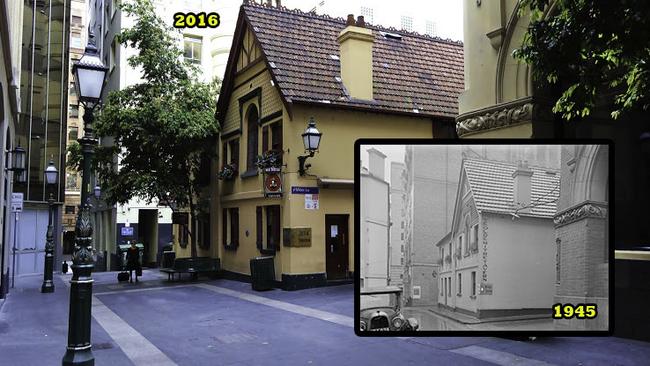 The Mitre Tavern is one of the city’s oldest pubs. The tiny hotel is surrounded by buildings. Picture: HWT Library.