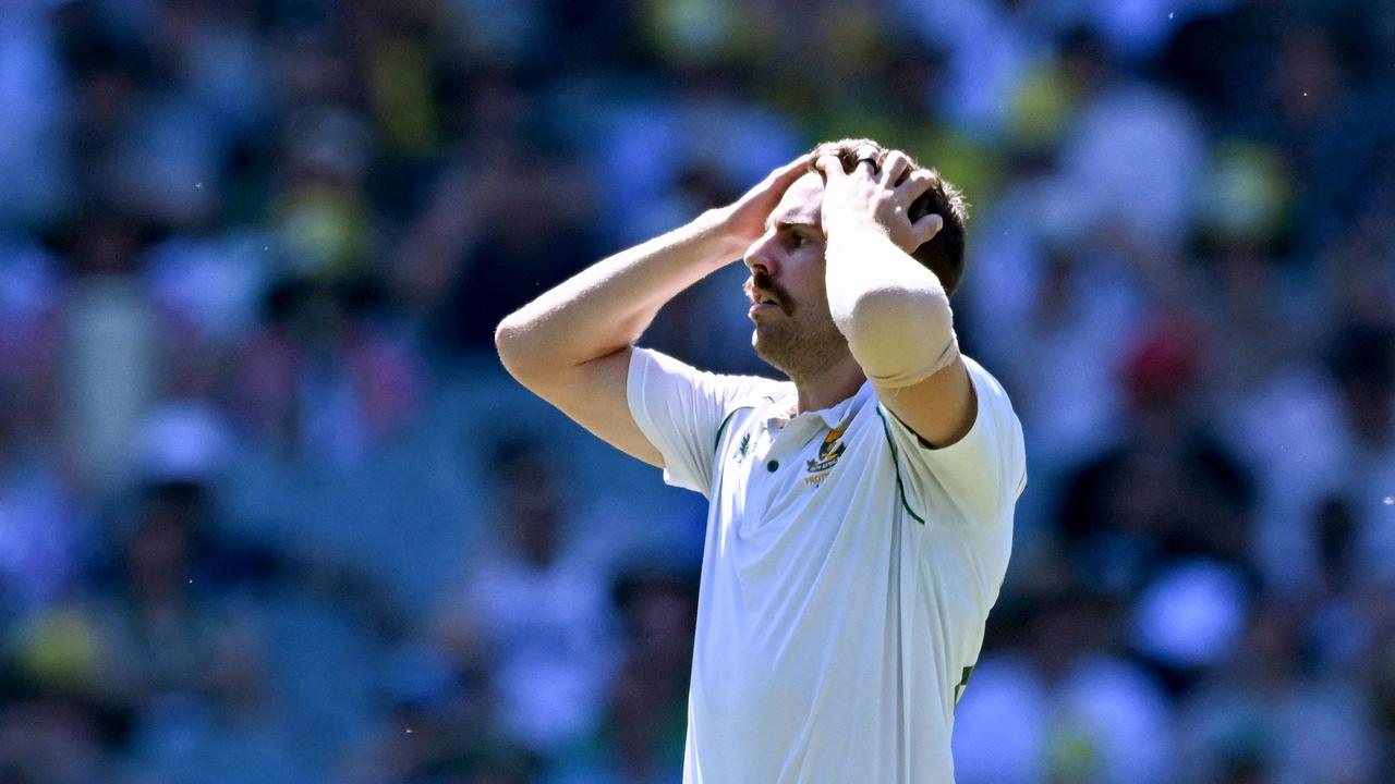 South Africa's Anrich Nortje reacts during the Boxing Day Test. Picture: AFP