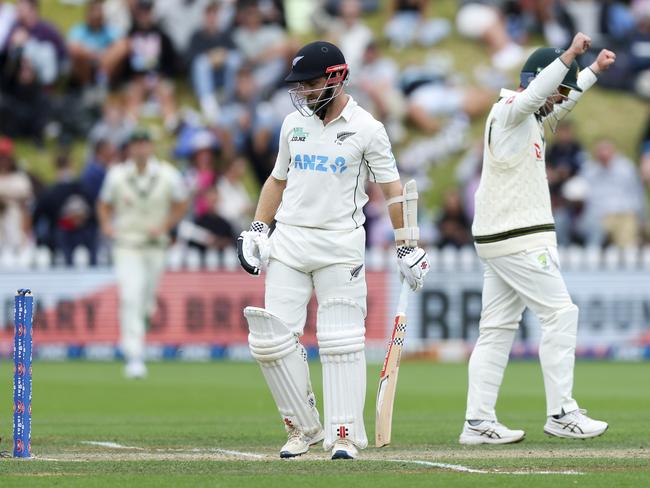 Kane Williamson has been dismissed twice cheaply in this Test. Picture: Hagen Hopkins/Getty Images