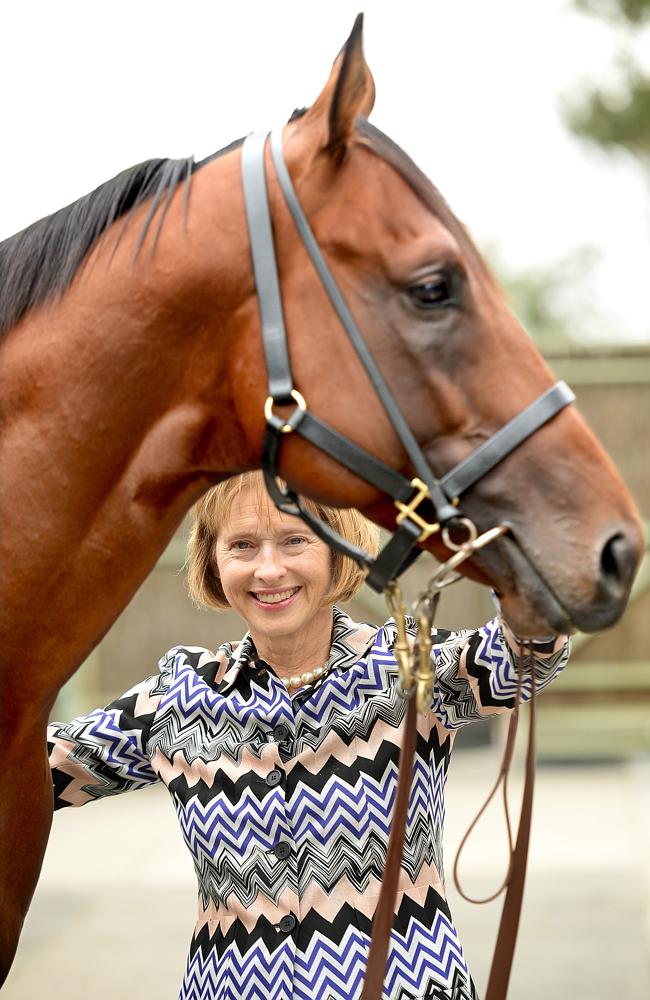 Trainer Gai Waterhouse with her impressive three-year-old Bull Point, who races at Caulfield. Picture:  Mike Keating. 