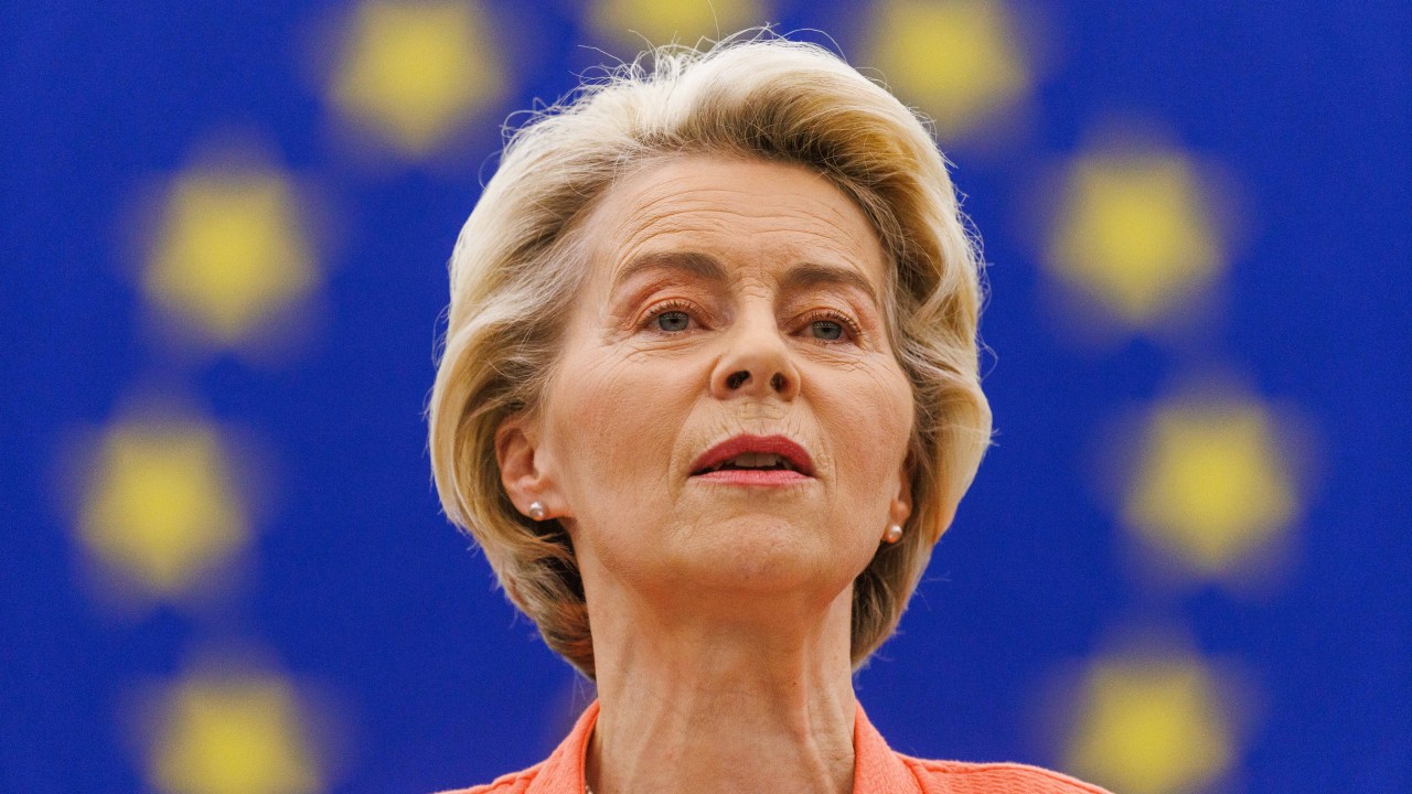13 September 2023, France, Straßburg: Ursula von der Leyen, President of the European Commission, delivers a speech in the European Parliament on the state of the European Union and its plans and strategies for the future. Photo: Philipp von Ditfurth/dpa (Photo by Philipp von Ditfurth/picture alliance via Getty Images)