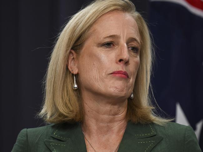 CANBERRA, AUSTRALIA, NewsWire Photos. FEBRUARY 27, 2024: Finance Minister Katy Gallagher holds a press conference as the Employer Gender Pay Gaps are published for first time at Parliament House in Canberra. Picture: NCA NewsWire / Martin Ollman