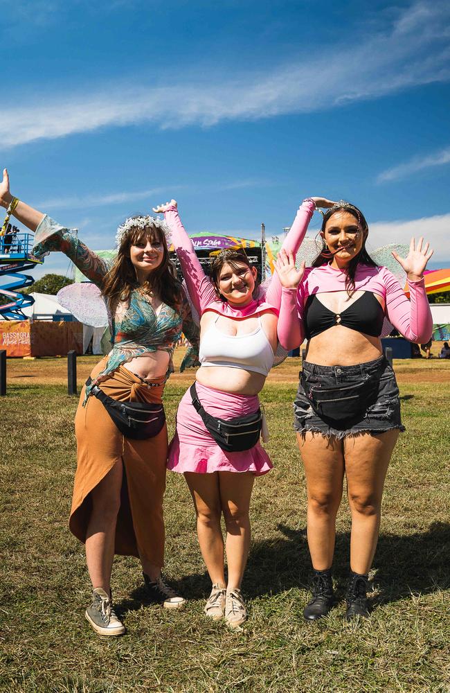 Bridgett Kukulies, Hydee Hough and Faith Abbott at BASSINTHEGRASS 2023. Picture: Pema Tamang Pakhrin