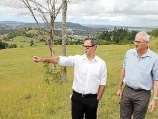 PLANNING: Lismore Council’s integrated planning manager Steve Denize and Plateau Group’s Tony Riordan on the site of the new development. Picture: Andy Parks