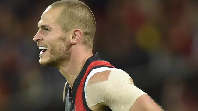 David Zaharakis could only nod and smile after being pinged for deliberate out of bounds against the Crows on the weekend. Picture: AAP