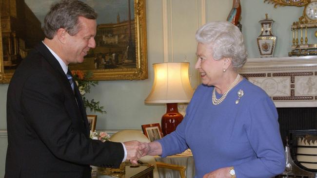 Former Premier Mike Rann meets Queen Elizabeth II at Buckingham Palace in London, England, during 2005. Picture: File