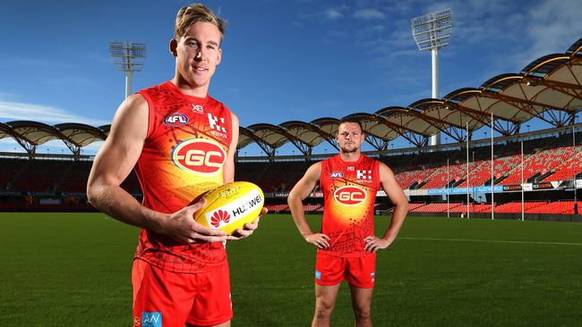 Former Suns co-captains Tom Lynch and Steven May won’t have to wait long to face each other in their new digs — provided they are fit, of course. Picture: Glenn Hampson