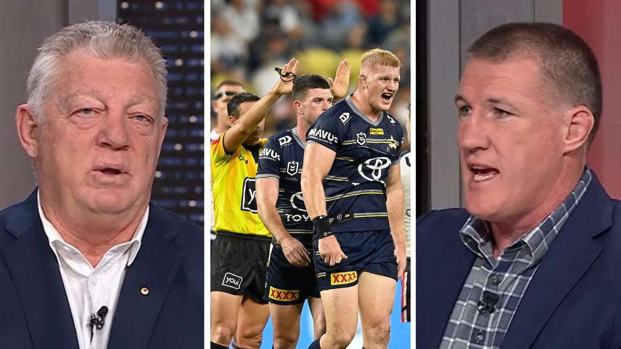 Phil Gould and Paul Gallen were on the opposite sides of the argument. Photo: Channel 9 and Getty Images