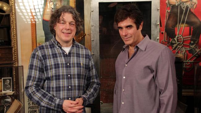 Alan Davies, left, talks to illusionist David Copperfield in <i>The Magic of Houdini. </i>