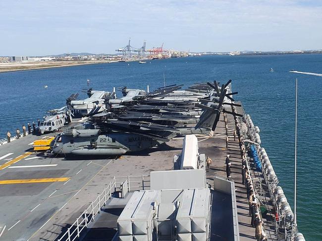 The USS America as it approached Brisbane on Tuesday. Picture: Jodie Munro O'Brien