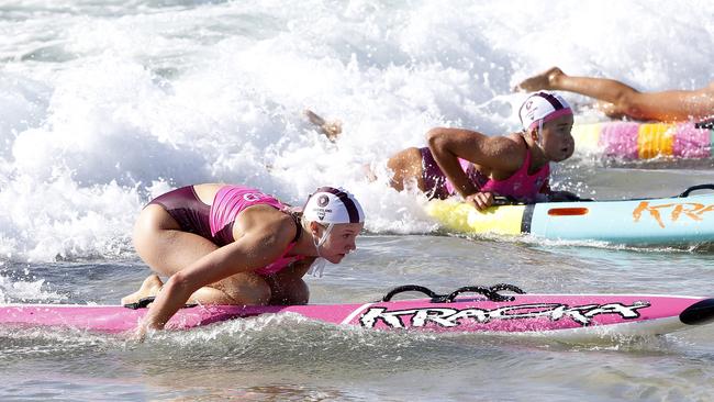 Pathways Female Board race. Australian Interstate surf Life saving Championships at Maroubra Beach. Picture; John Appleyard