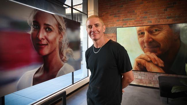 Artist Vincent Fantauzzo with some of his iconic artworks in his new art gallery. The story is about his new gallery, his autobiography and his life which will include his partner Asher Keddie and his recent battle with a thief who broke into the family home. The interview will run in the Saturday Herald Sun on Saturday, March 1.                                                              Picture: David Caird