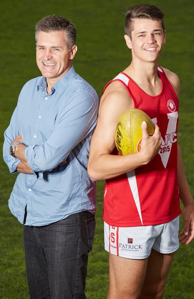 Ryan Burton with his dad Craig at Prospect Oval. Picture: Matt Loxton